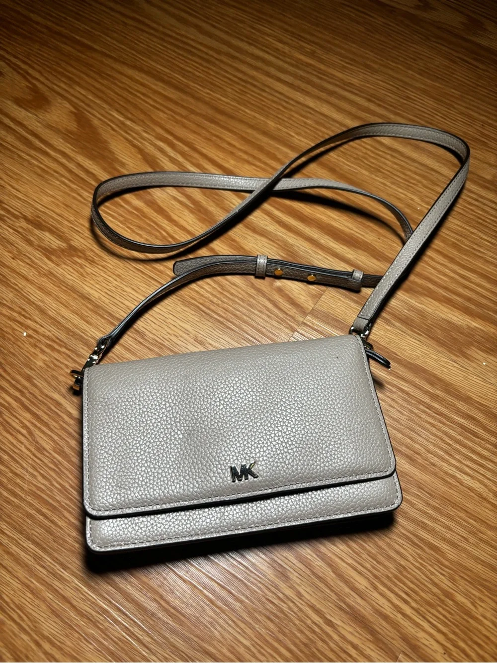 Michael Kors Taupe Pebbled Leather Crossbody Wallet